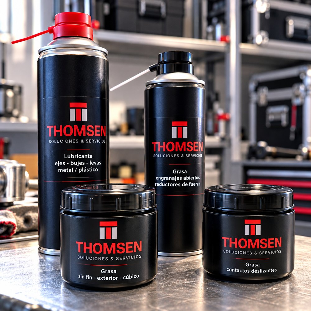 Lubricantes y grasas THOMSEN: aerosoles para ejes, bujes y levas y para engranajes abiertos; potes para sin fin y para contactos deslizantes