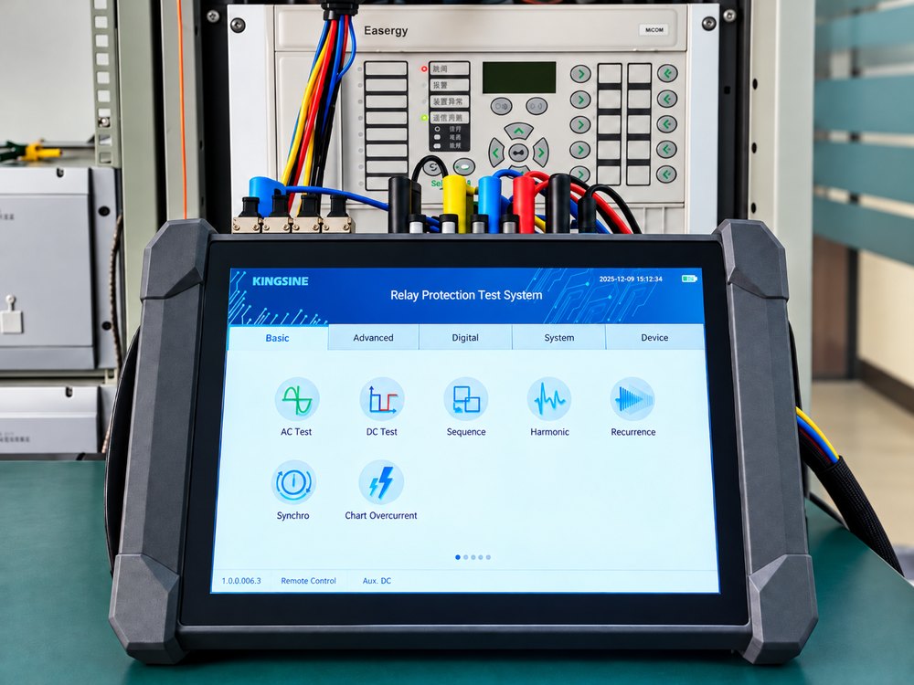 Equipo de inyección secundaria Kingsine conectado a un relé de protección Easergy MiCOM